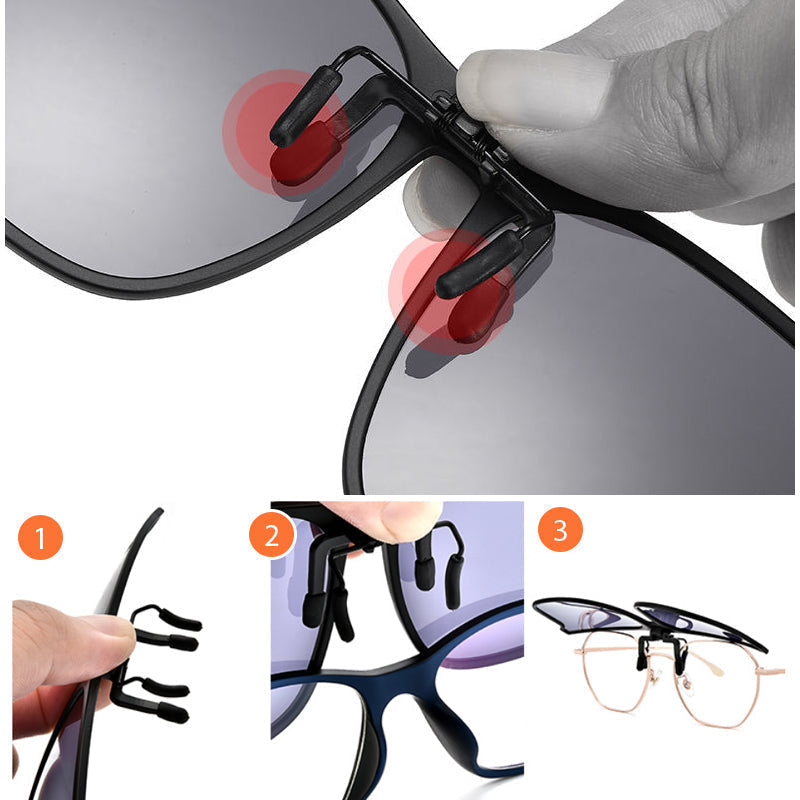 Polarised Clip-On Flip-Up Sunglasses – UV400 Protection, Fits Over Prescription Glasses