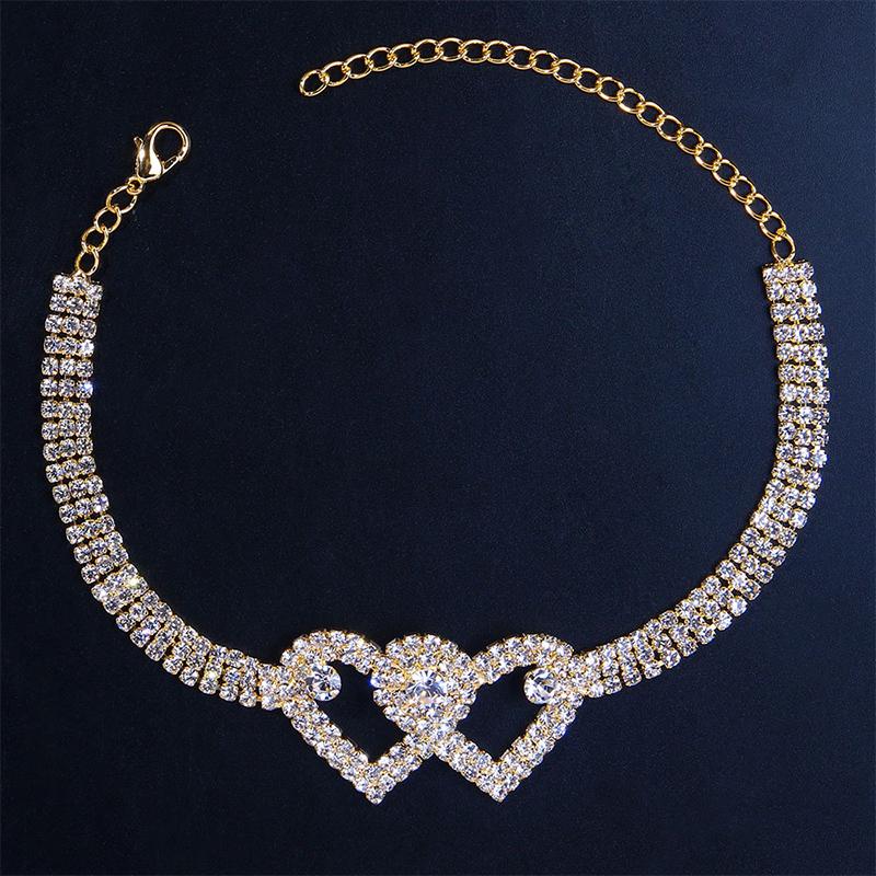 Rhinestone Double Heart Anklet Fashion Jewelry
