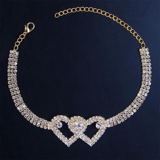 Rhinestone Double Heart Anklet Fashion Jewelry