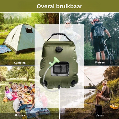 Solar camping shower – Inflatable water container with solar heating