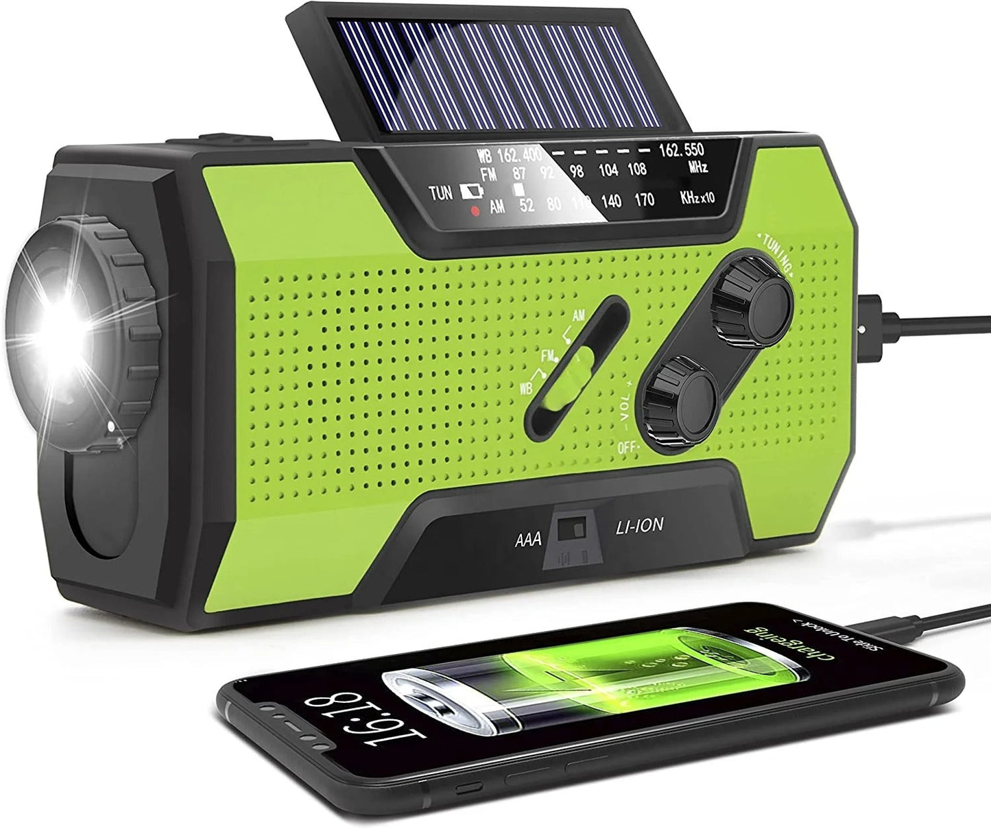 4000mAh Emergency Radio with Solar, Hand-Crank & USB Charging