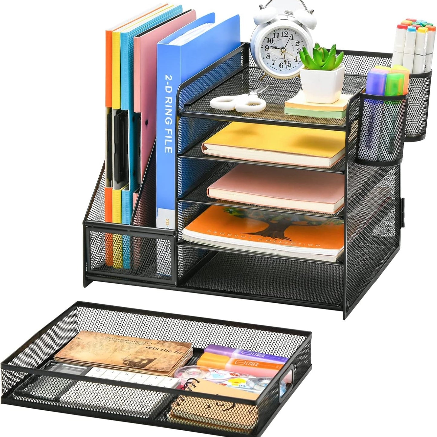 5-Tier Mesh Desk Organiser with Drawer & Pen Holders