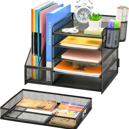 5-Tier Mesh Desk Organiser with Drawer & Pen Holders