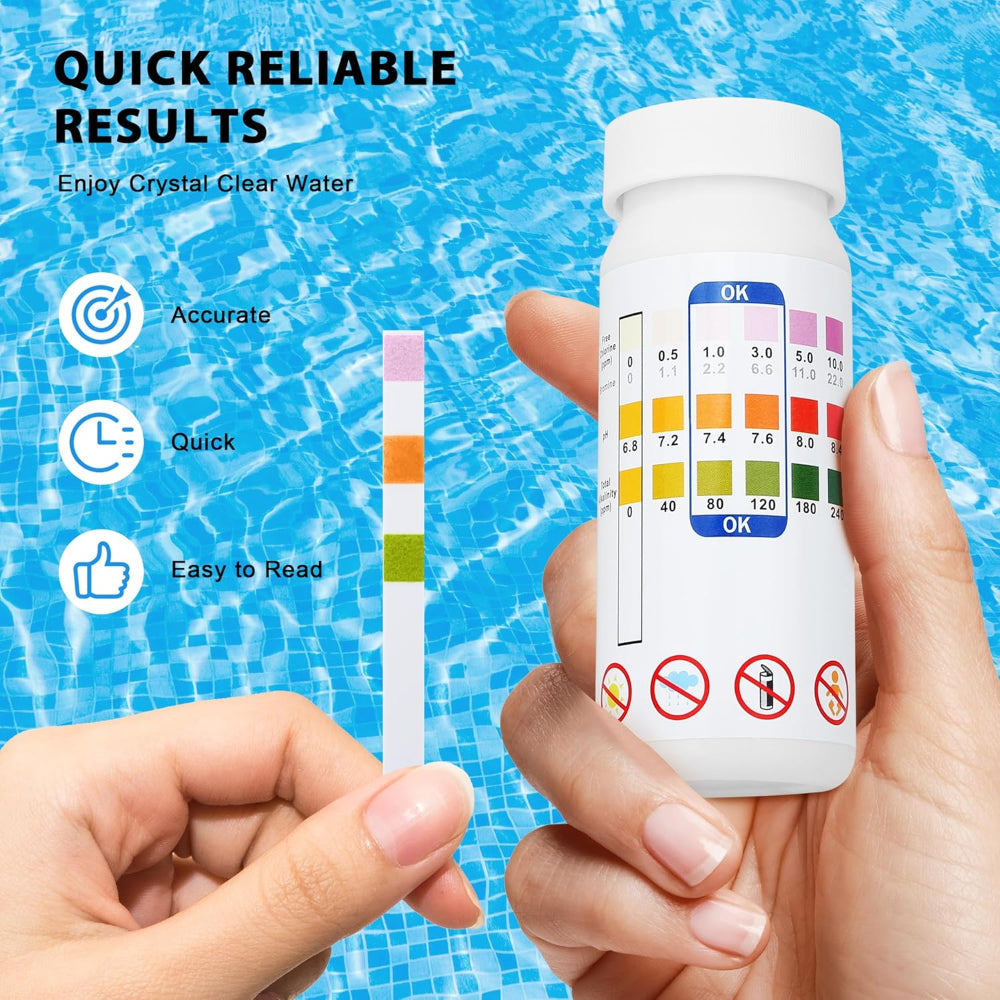 Pool test strips 3-in-1 for chlorine, pH value, and alkalinity
