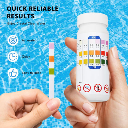 Pool test strips 3-in-1 for chlorine, pH value, and alkalinity