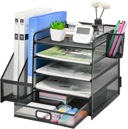5-Tier Mesh Desk Organiser with Drawer & Pen Holders