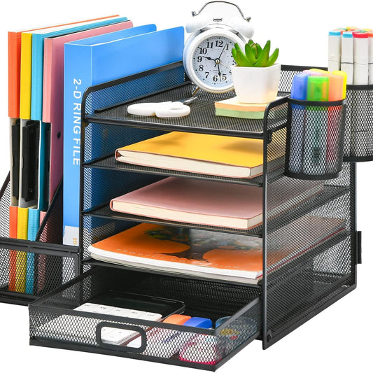 5-Tier Mesh Desk Organiser with Drawer & Pen Holders
