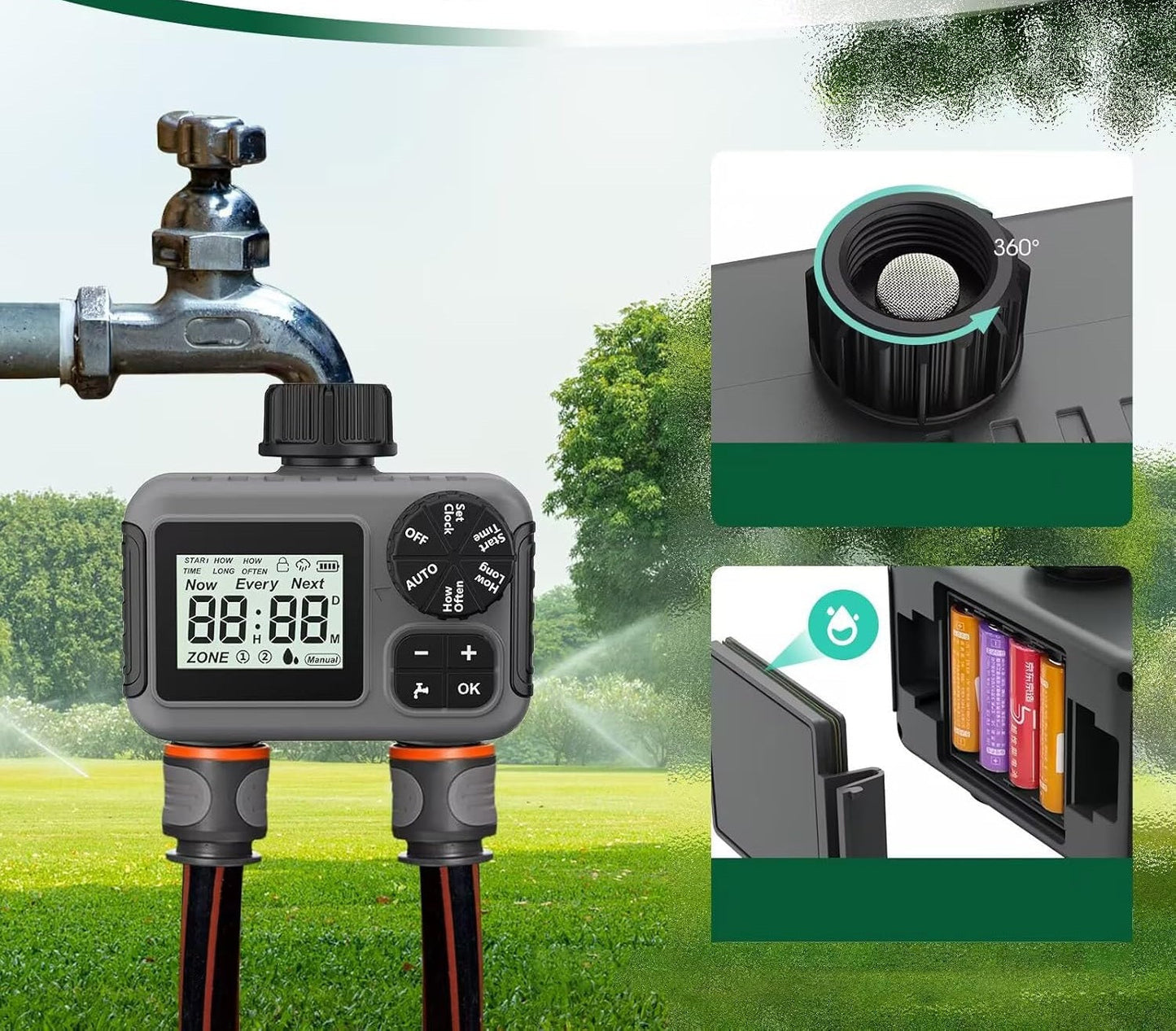 Dual-Outlet Smart Water Timer – Automatic Garden Irrigation