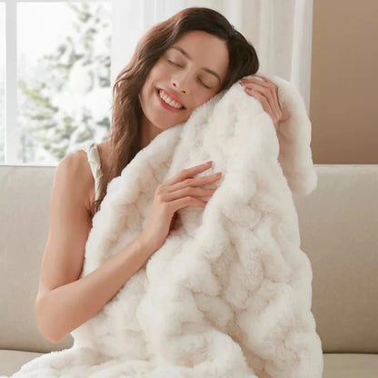Ruched Faux Fur Cosy Throw Blanket