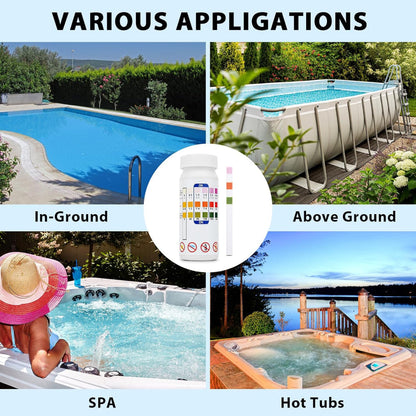Pool test strips 3-in-1 for chlorine, pH value, and alkalinity