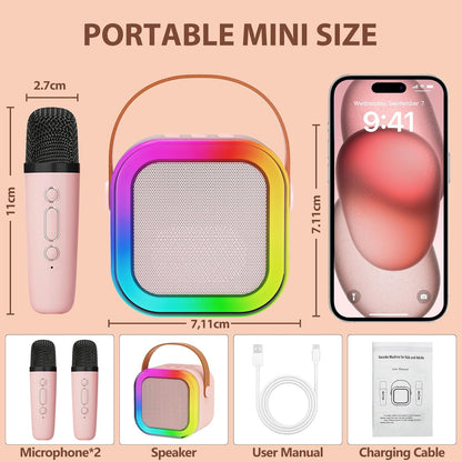 Mini Karaoke Machine for Kids - 2 Microphones, Bluetooth