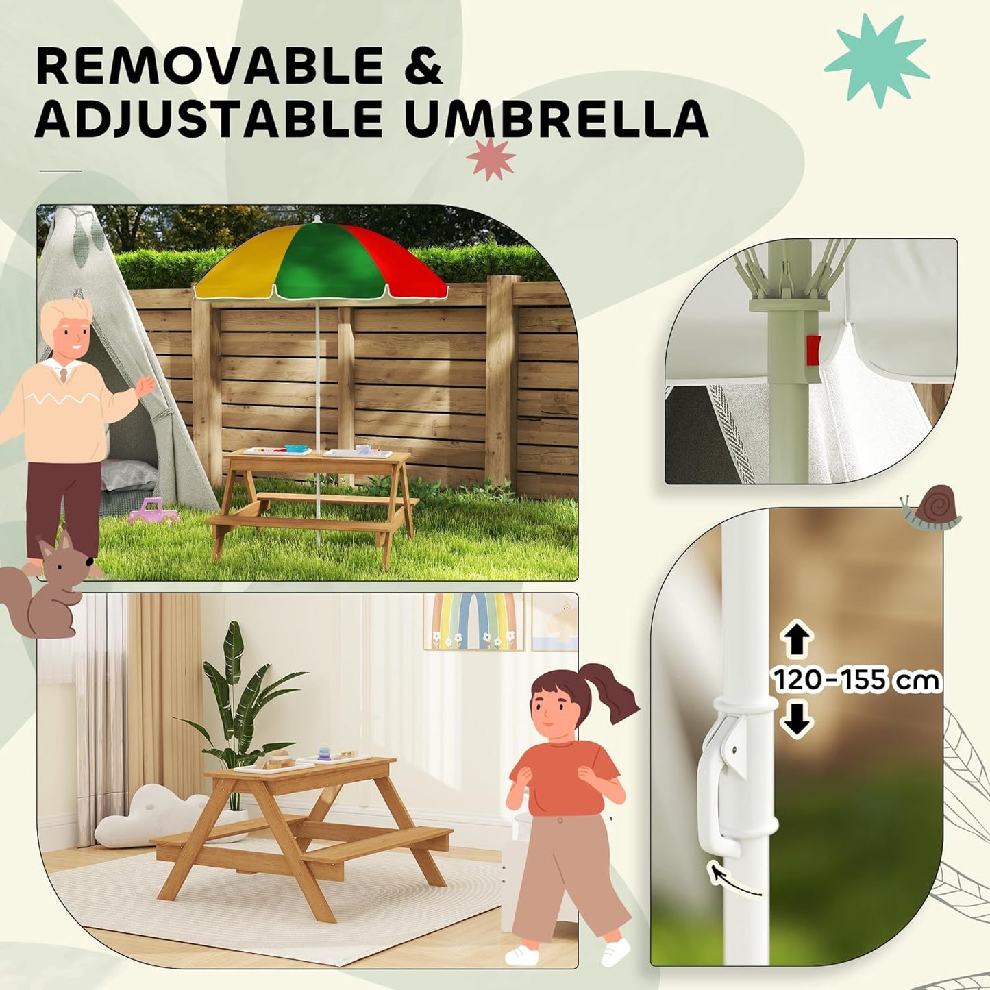 Kids Outdoor Picnic Table with Sand & Water Play Bins