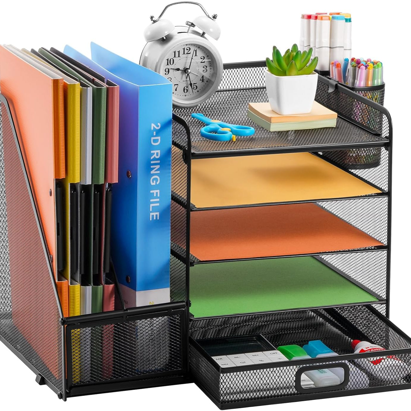 5-Tier Mesh Desk Organiser with Drawer & Pen Holders