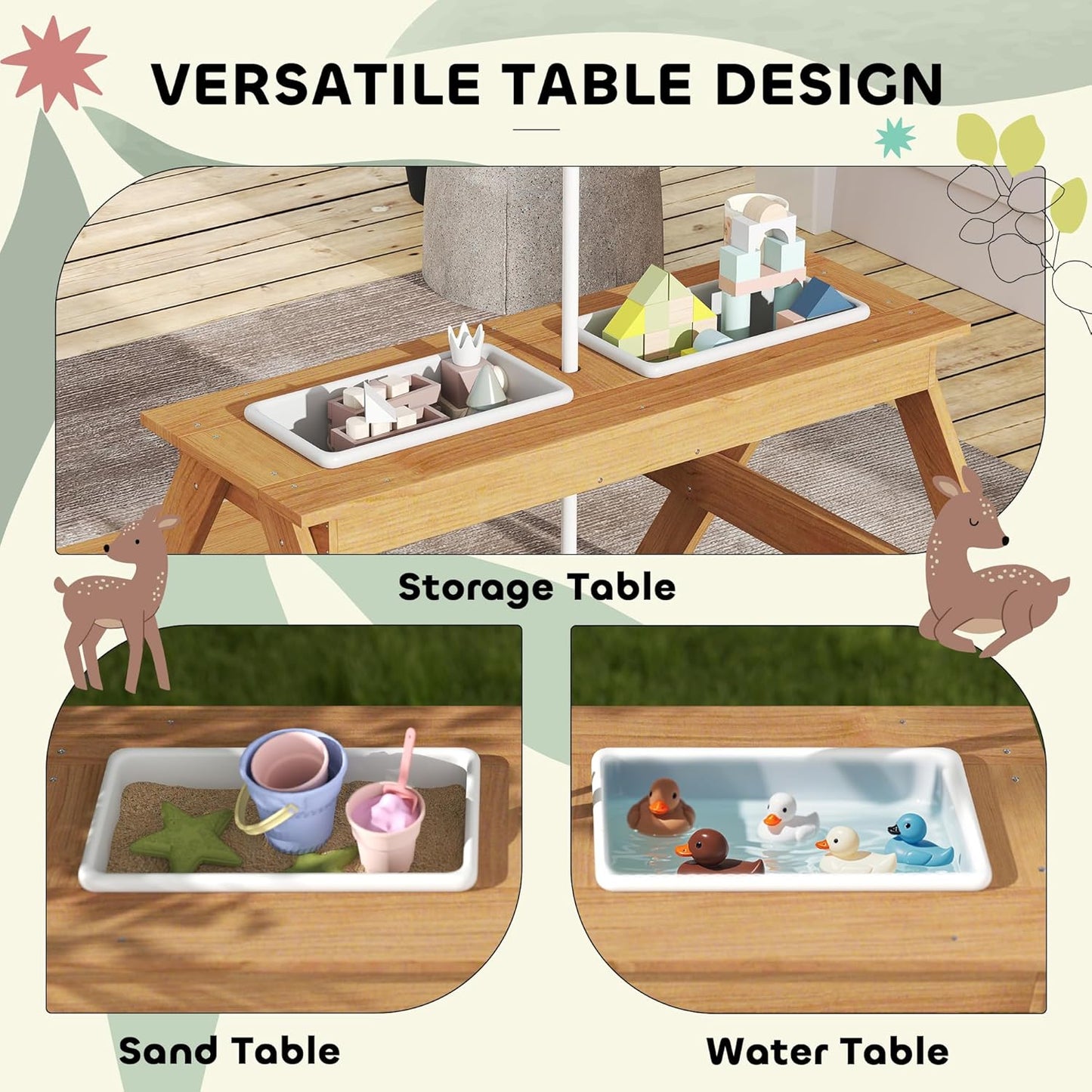 Kids Outdoor Picnic Table with Sand & Water Play Bins