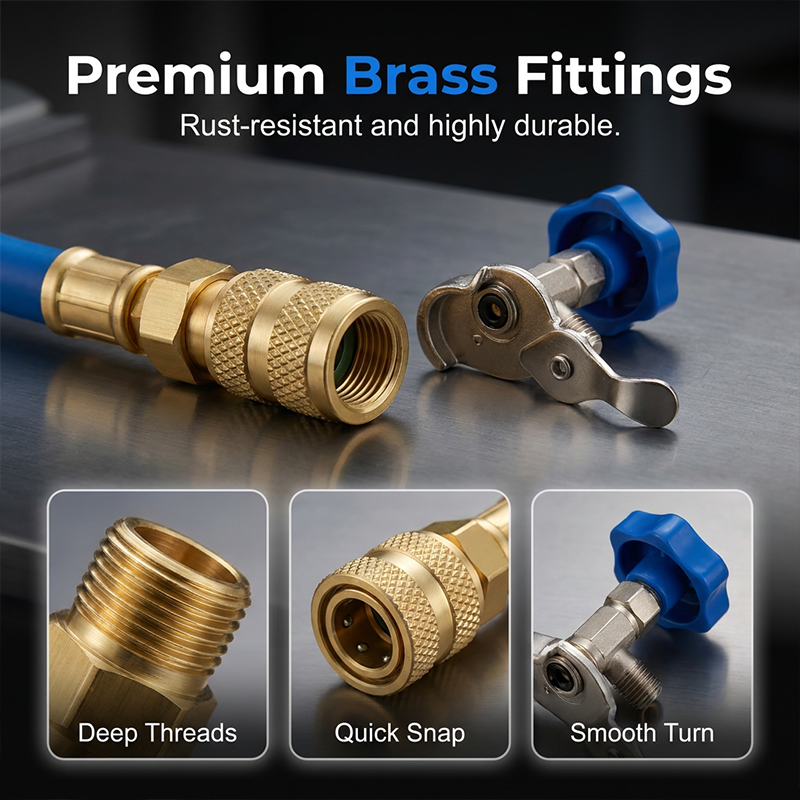 AC air conditioning refill hose with precision pressure gauge