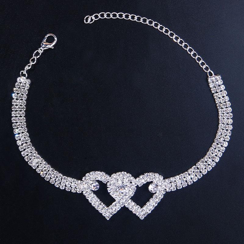 Rhinestone Double Heart Anklet Fashion Jewelry