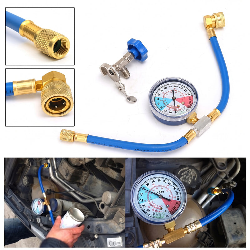 AC air conditioning refill hose with precision pressure gauge