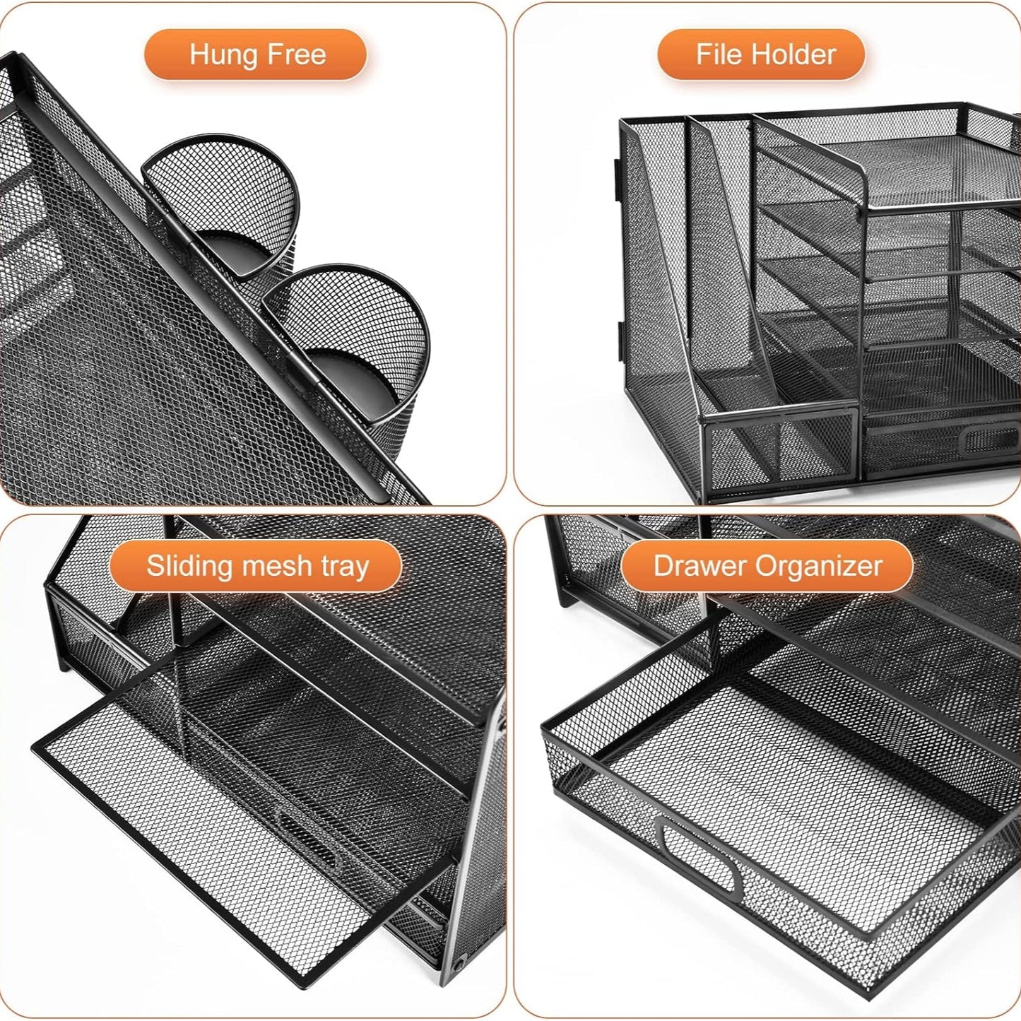 5-Tier Mesh Desk Organiser with Drawer & Pen Holders
