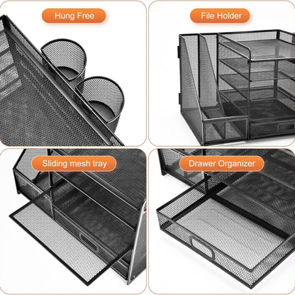 5-Tier Mesh Desk Organiser with Drawer & Pen Holders