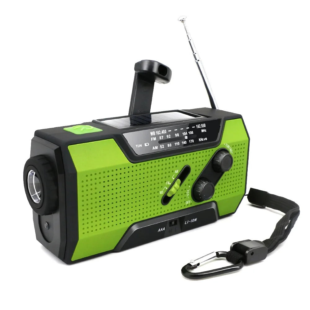 4000mAh Emergency Radio with Solar, Hand-Crank & USB Charging