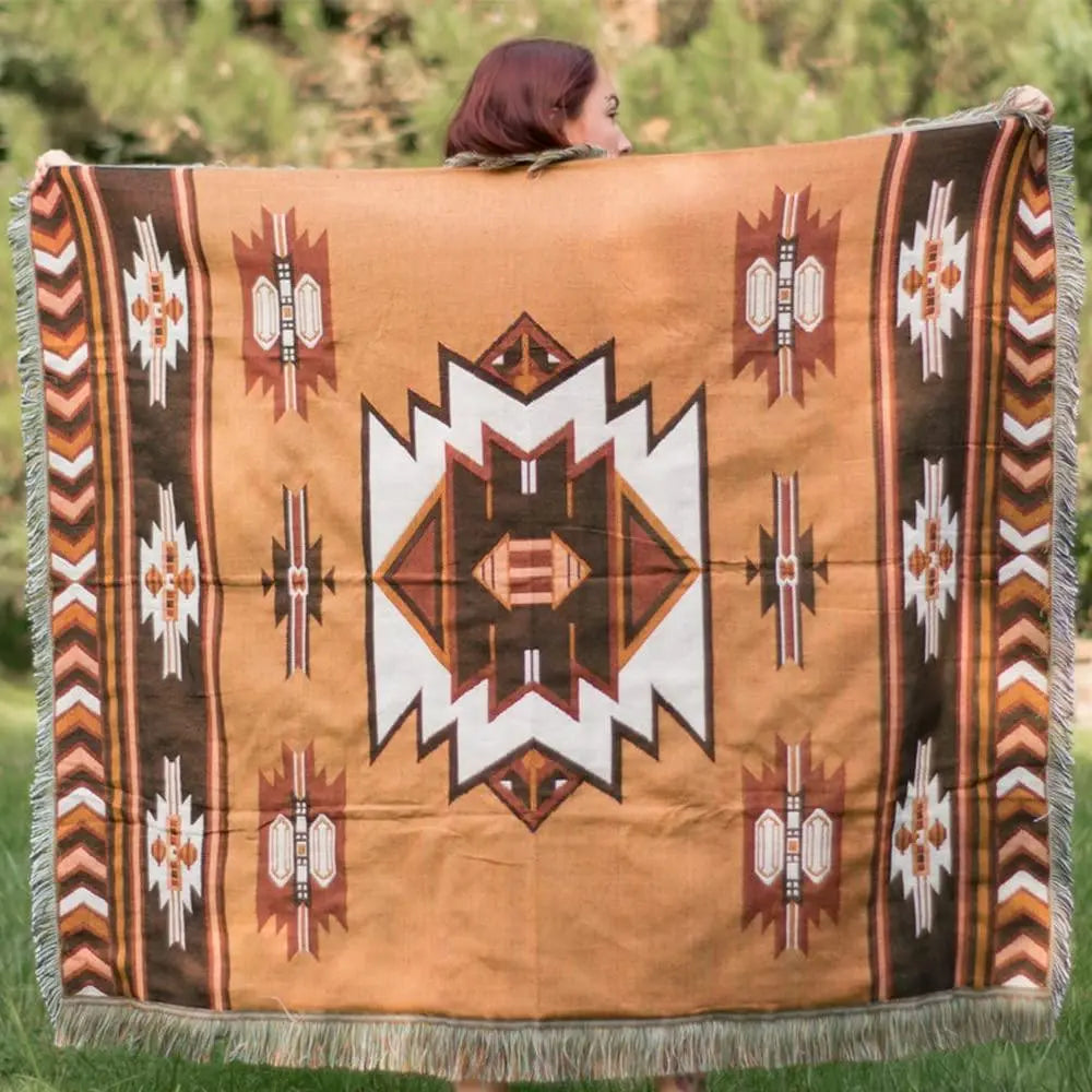 Brown Aztec Reversible Woven Throw Blanket