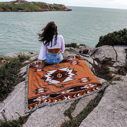 Brown Aztec Reversible Woven Throw Blanket