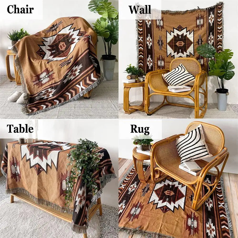 Brown Aztec Reversible Woven Throw Blanket