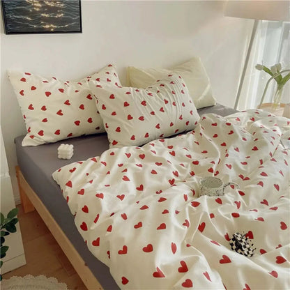 Soft Lightweight Korean Heart Bedding Set – 4 Pieces