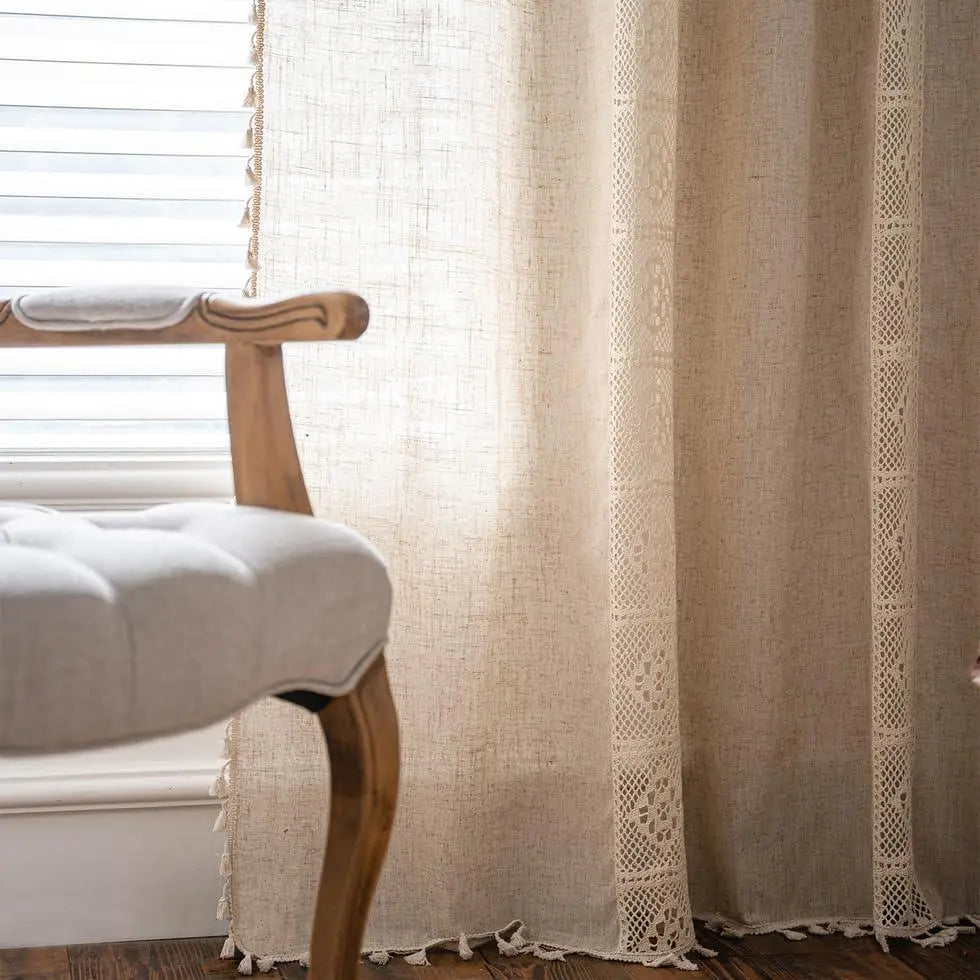 Boho Tassel Cotton Linen Curtains Set – 2 Pieces