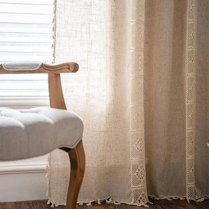 Boho Tassel Cotton Linen Curtains Set – 2 Pieces