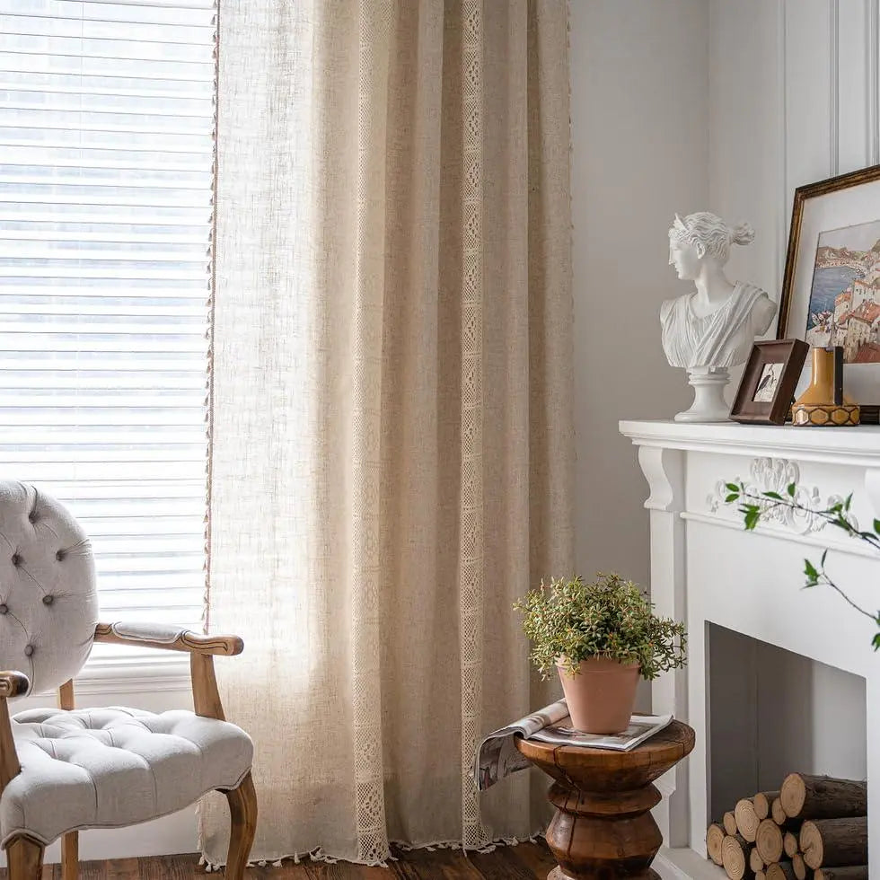 Boho Tassel Cotton Linen Curtains Set – 2 Pieces