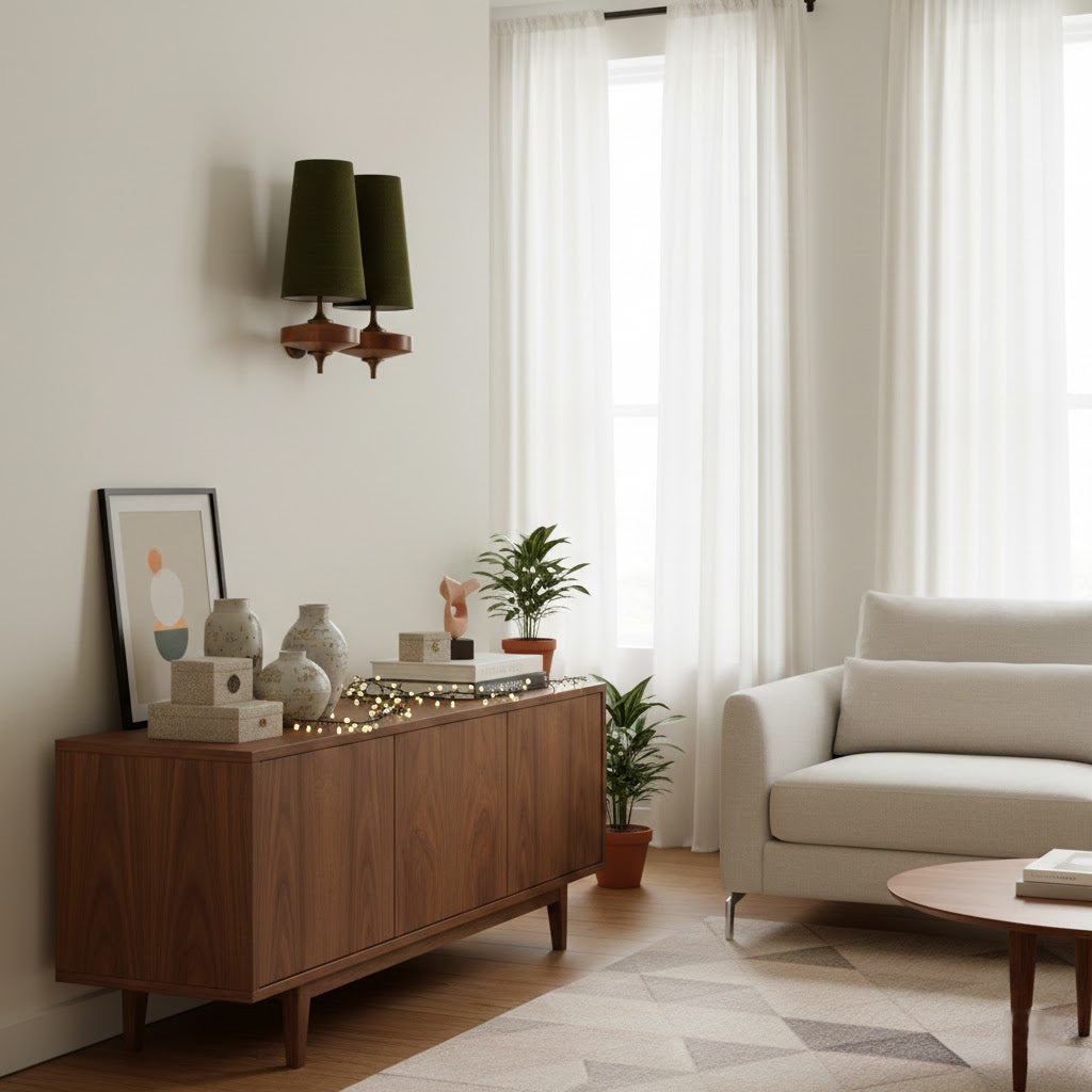 Walnut and Brass Wall Lamp with Linen Shade – image 13