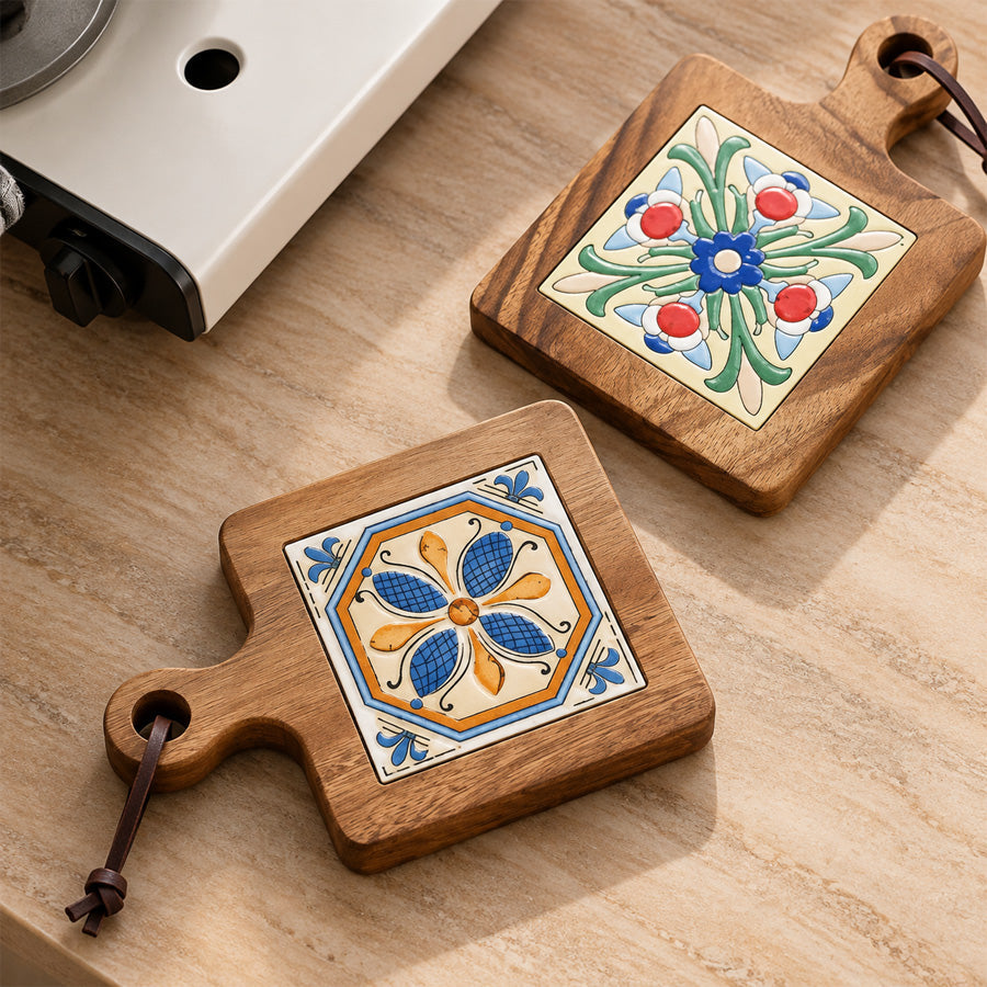 Natural Wood Tiles Pot Mat