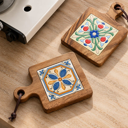 Natural Wood Tiles Pot Mat