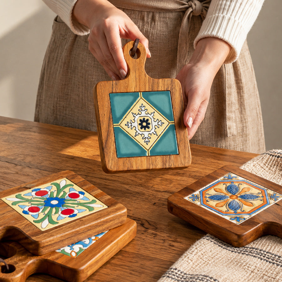 Natural Wood Tiles Pot Mat