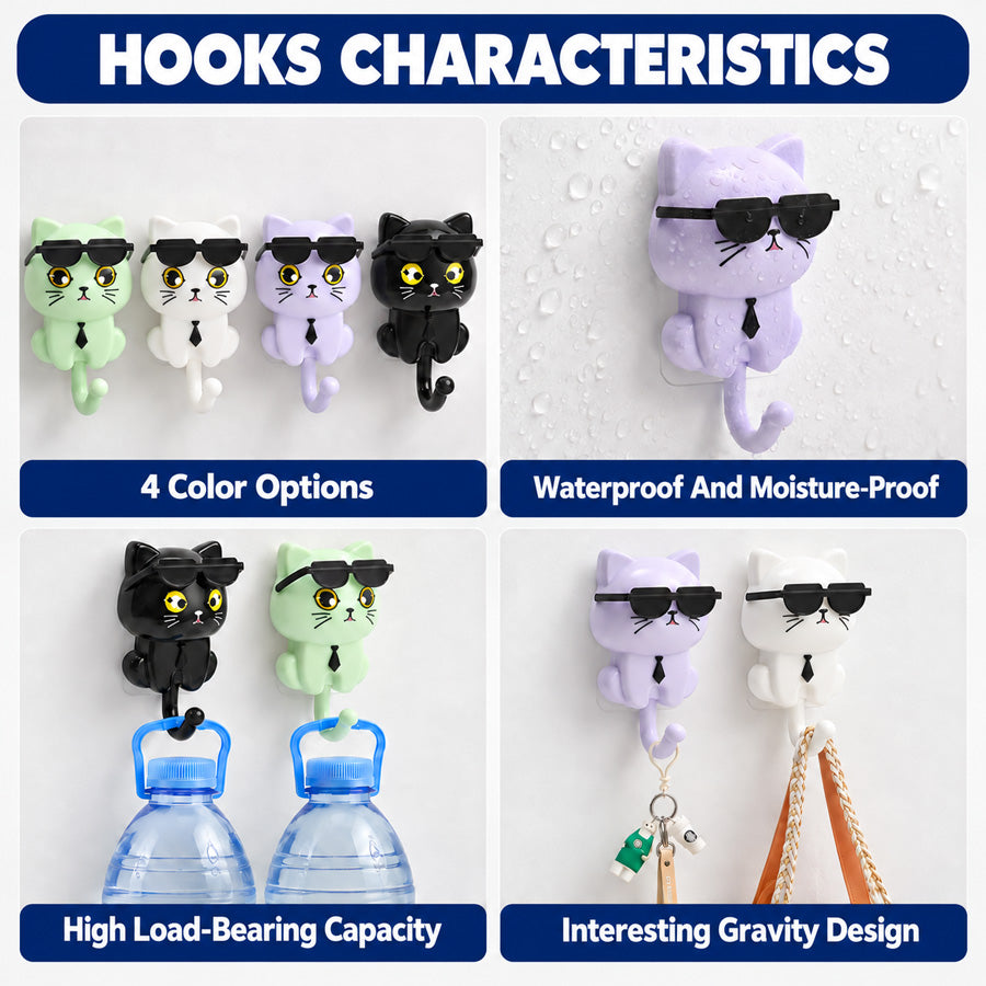 Cat Wall Hooks – 4 Pieces