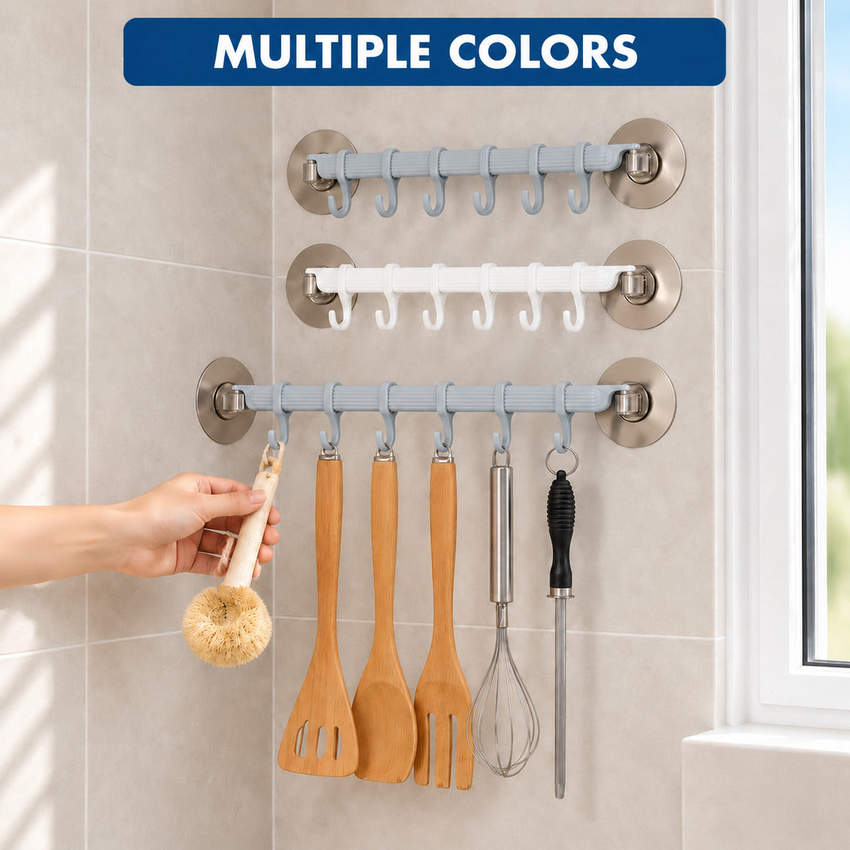 6-Row Suction Cup Hook Rack