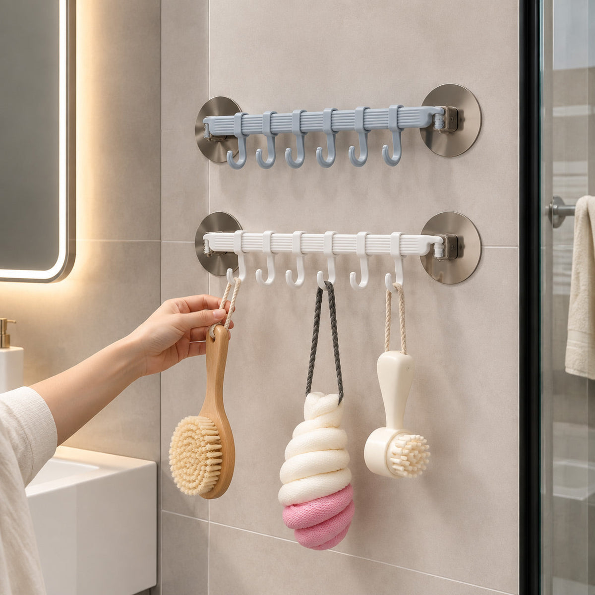 6-Row Suction Cup Hook Rack