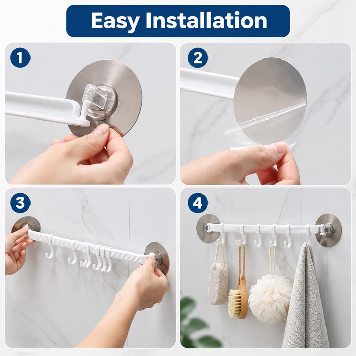 6-Row Suction Cup Hook Rack