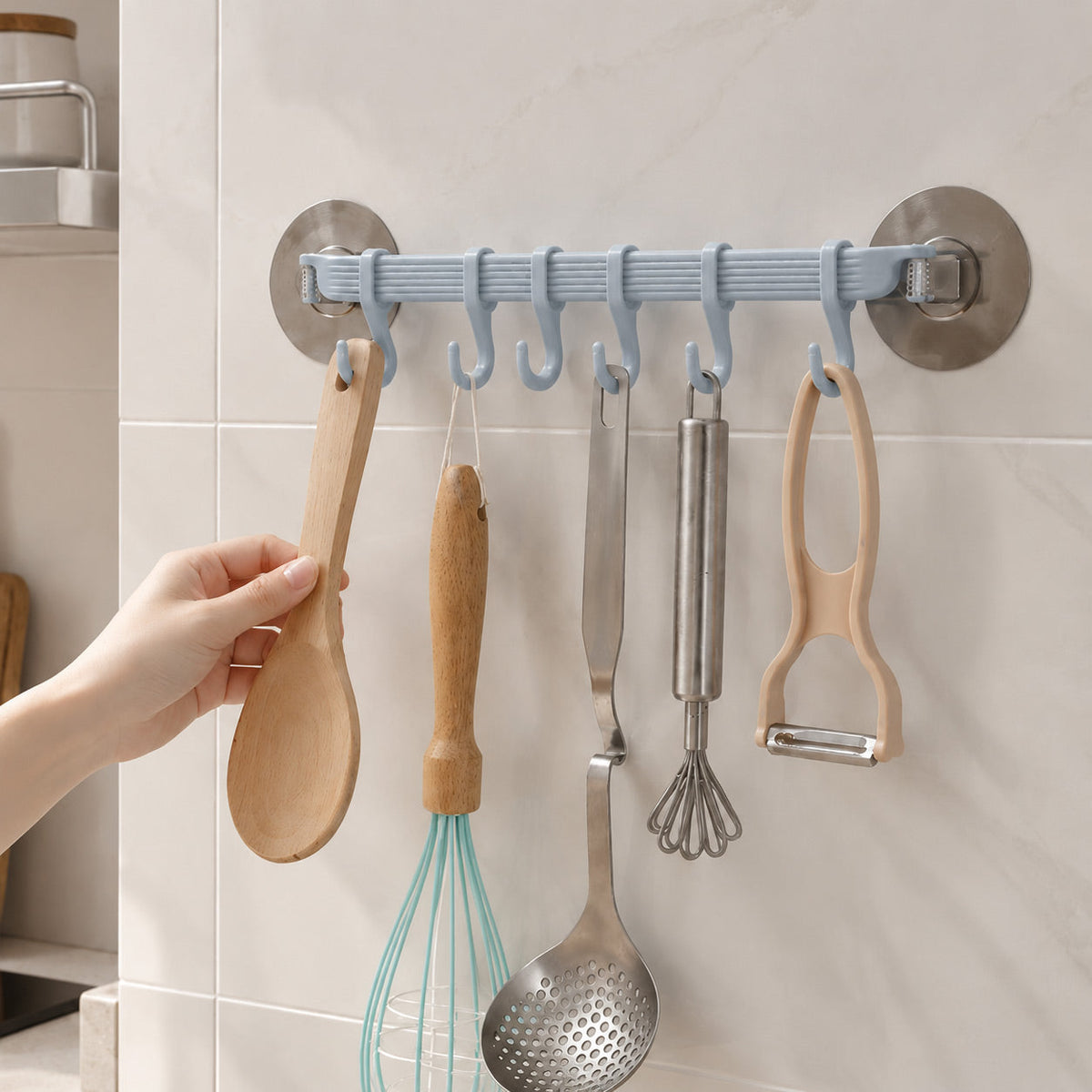 6-Row Suction Cup Hook Rack