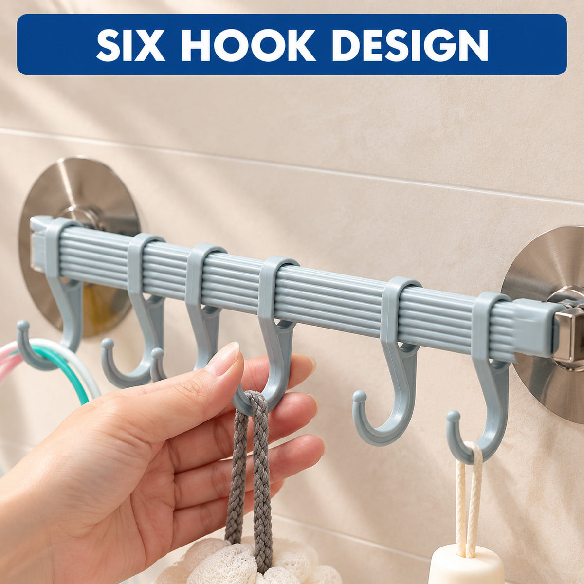 6-Row Suction Cup Hook Rack
