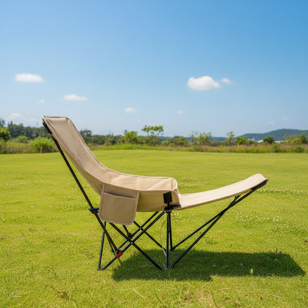 Folding carbon steel camping chair with footrest