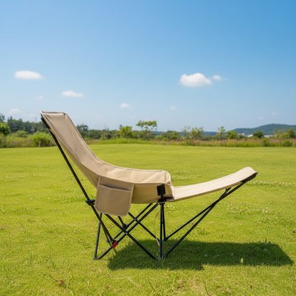 Folding carbon steel camping chair with footrest