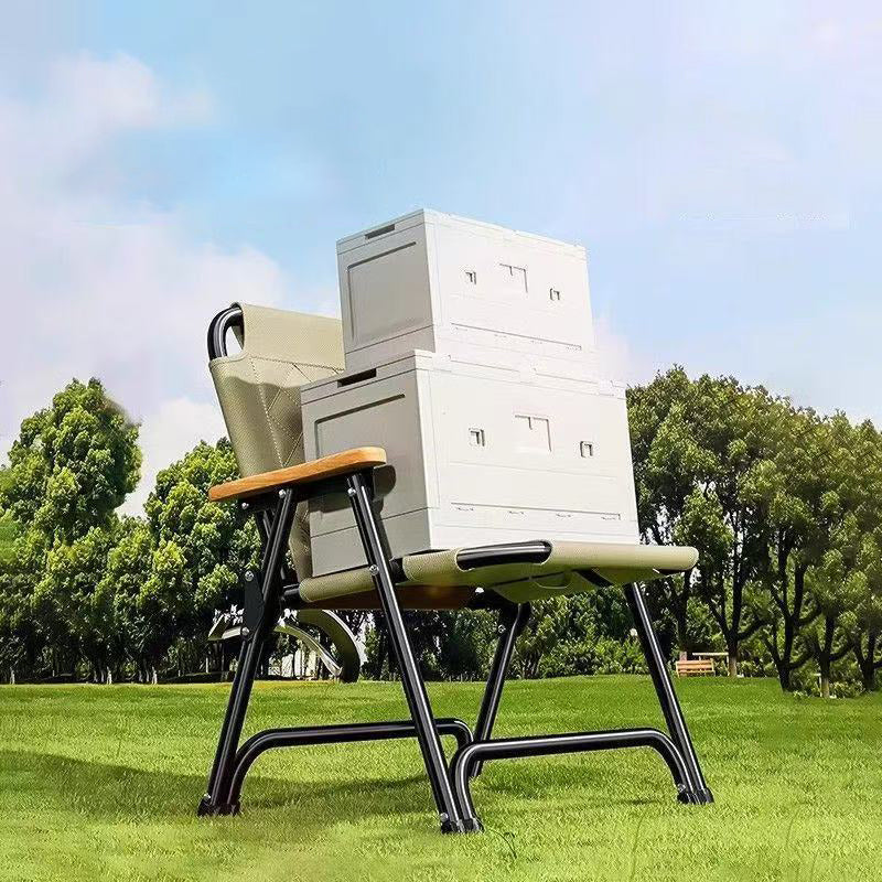 Folding carbon steel camping chair with armrests
