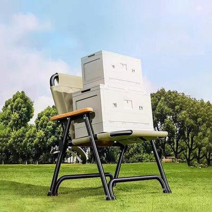 Folding carbon steel camping chair with armrests
