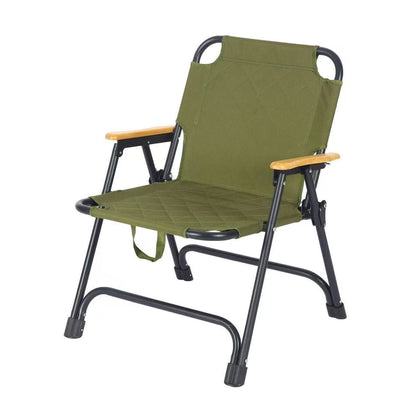 Folding carbon steel camping chair with armrests