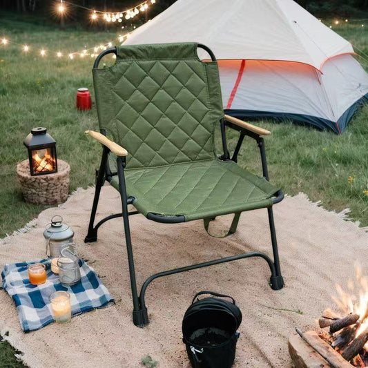 Folding carbon steel camping chair with armrests