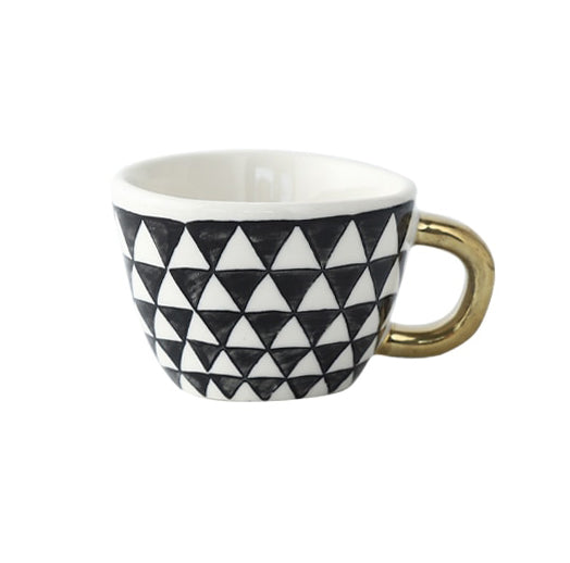 Geometric Pattern Mug with Gold Handle Coffee Cup