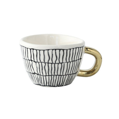 Geometric Pattern Mug with Gold Handle Coffee Cup