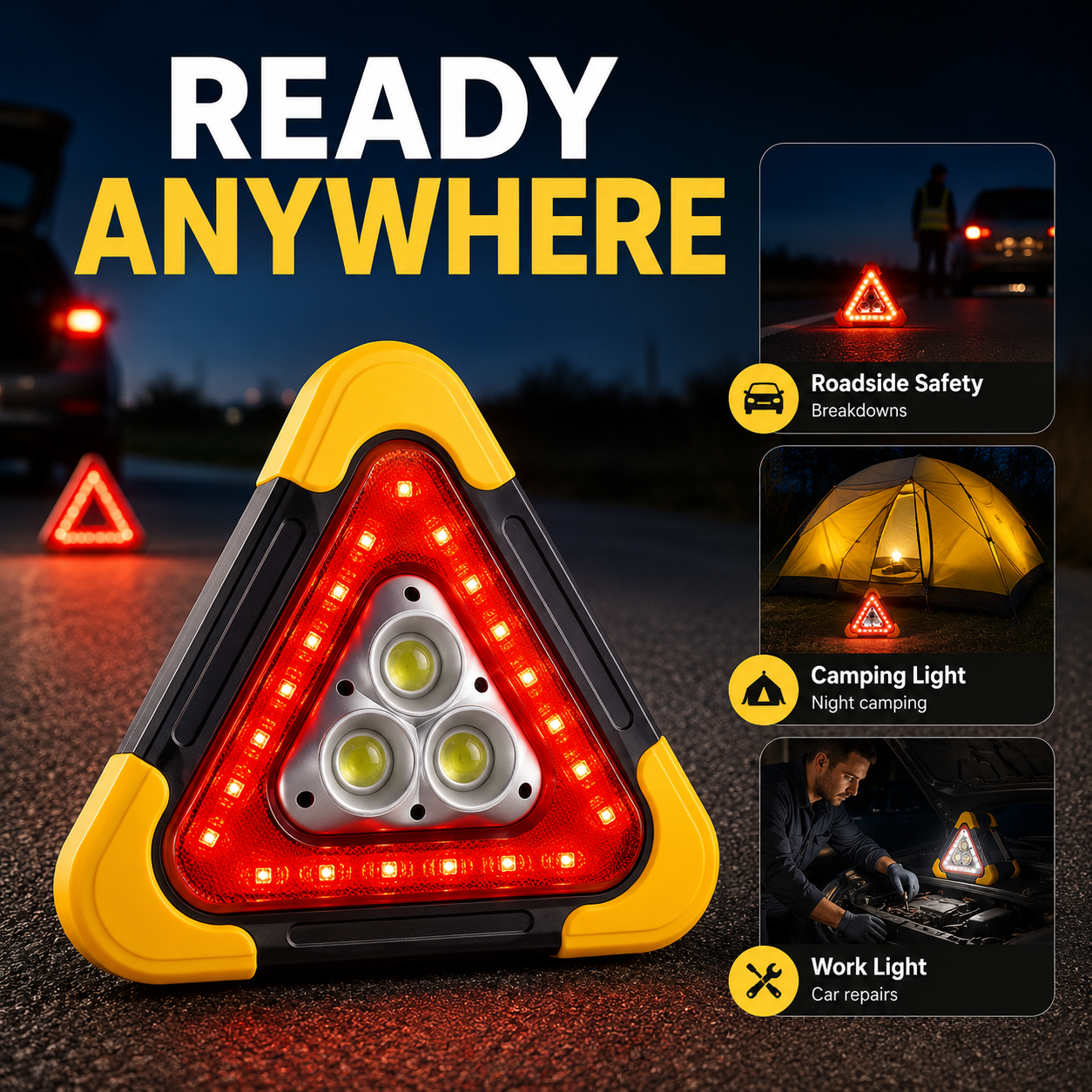 2-IN-1 Solar Emergency Triangular Roadside Signal Light